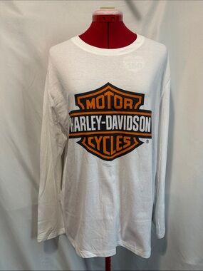 White Long Sleeve Tee with Black and Orange Shield Logo